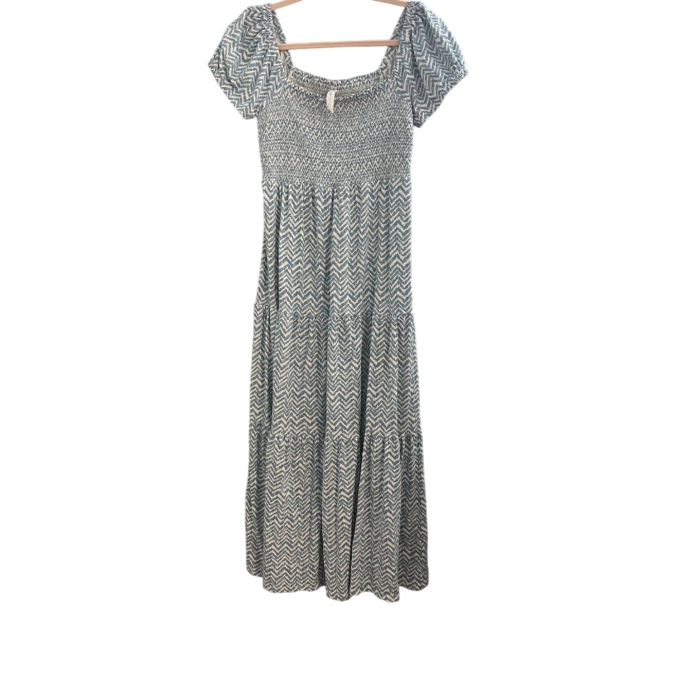 Anthropologie Daily Practice Tiered Maxi Dress Boho Peasant Blue White Small